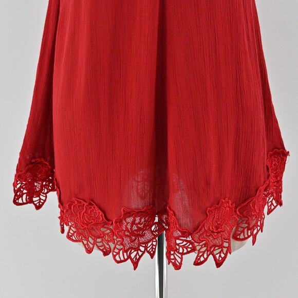 FREE PEOPLE Dress Womens Size XS Wicked Spell Brick Red Strappy Floral Lace Boho - Picture 3 of 11